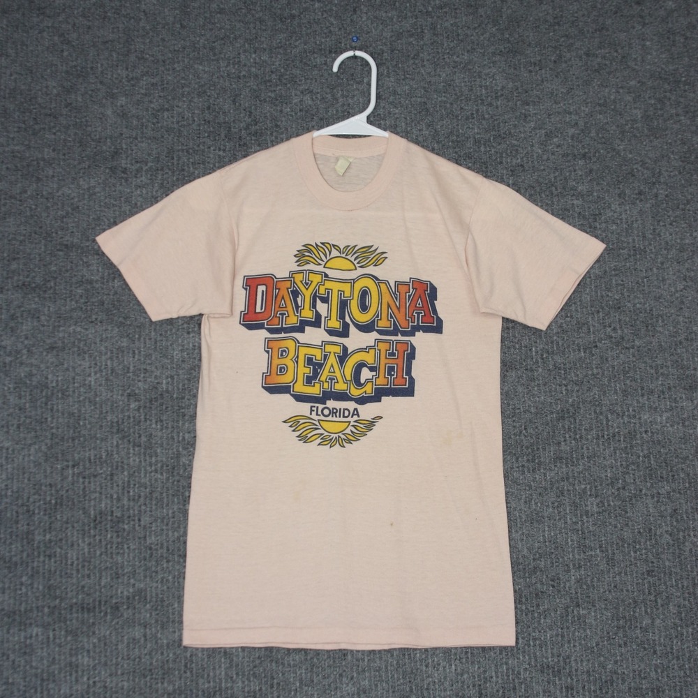 Vintage Action Sportswear T Shirt Mens S Peach Daytona Beach Florida Graphic Tee